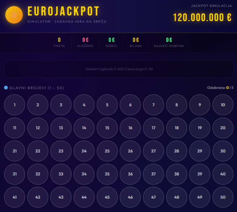 EUROJACKPOT SIMULATOR (EVROPSKI LOTO SIMULACIJA) IGRICA