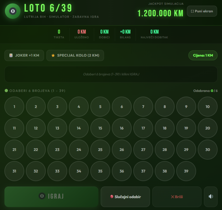 LOTO 6 od 39 igrica simulacija